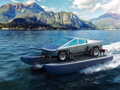 Bizarre accessory turns Tesla Cybertruck into amphibious boat