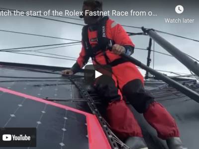 Alex Thomson and co-skipper Ollie Heer set sail in the Rolex Fastnet Race