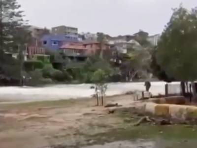 VIDEO: “Run” yells father as freak wave swamps lagoon