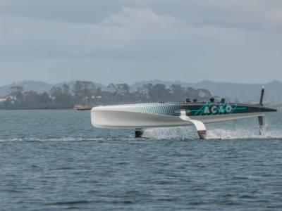 New AC40 tow tested behind ETNZ’s hydrogen chase boat