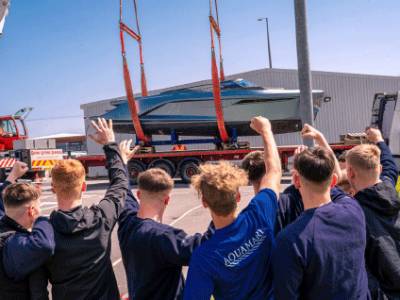 The Princess R35 performance sports yacht arrives at South Devon College