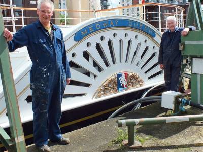 Renewing the fascia of Medway Queen’s starboard paddle box