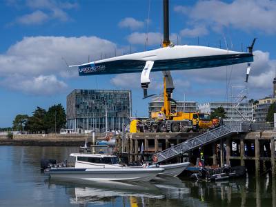 The French AC75, the La Roche-Posay Racing Team, unveils its new livery and sails again from Lorient