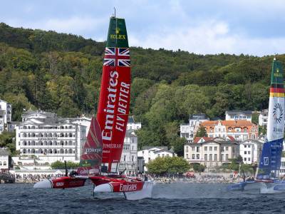 Emirates GBR records its fastest ever speed in ‘hectic conditions’ on Race Day 1 of ROCKWOOL Germany Sail Grand Prix